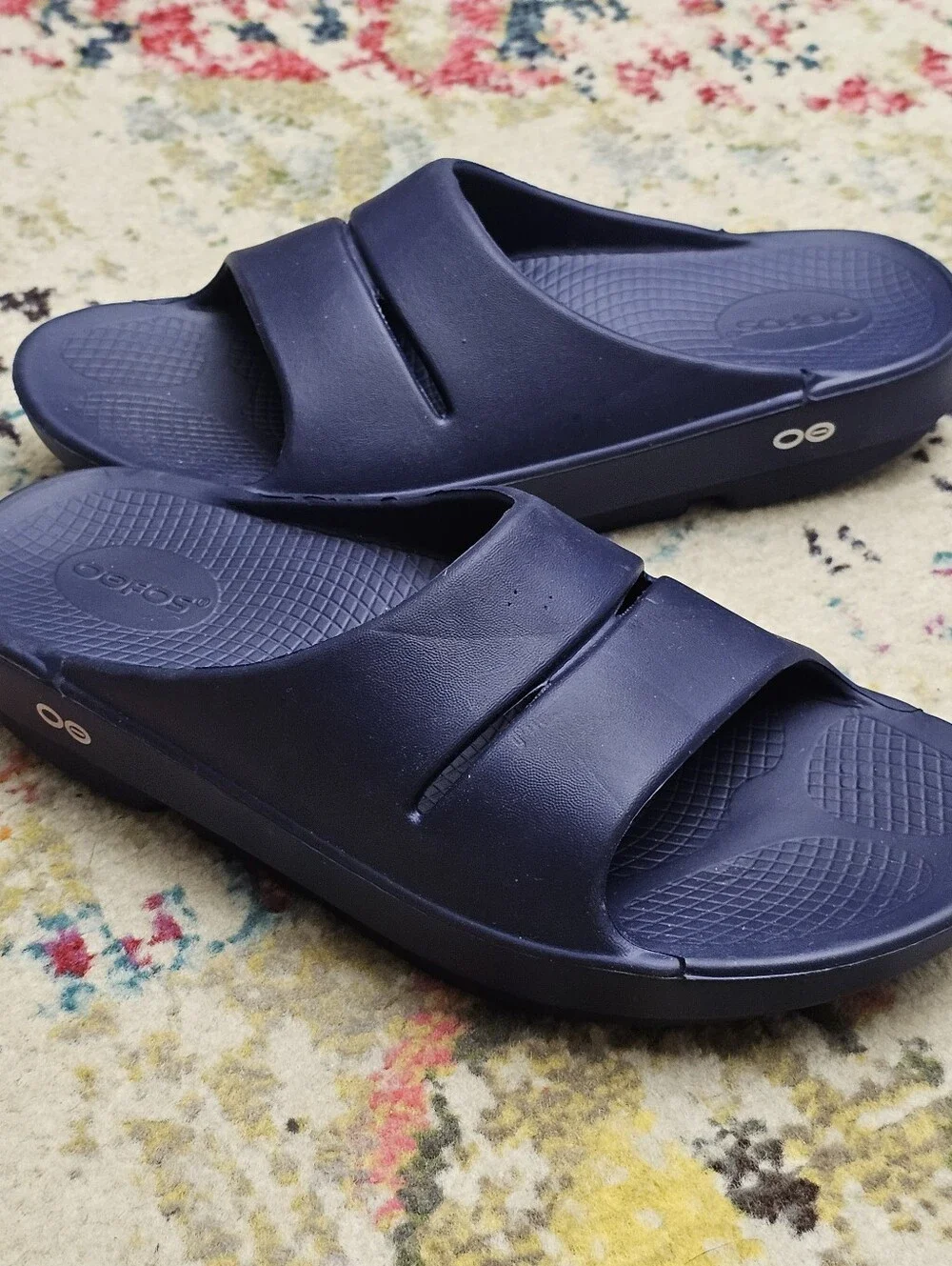 OOFOS OOahh Comfort Slide Sandals Men's Size 7 Navy Blue Slip On Recovery Shoes